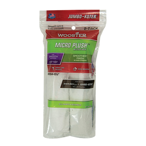 6-1/2" White Jumbo-Koter Micro Plush 5/16" Nap Mini Roller Cover 2Pk