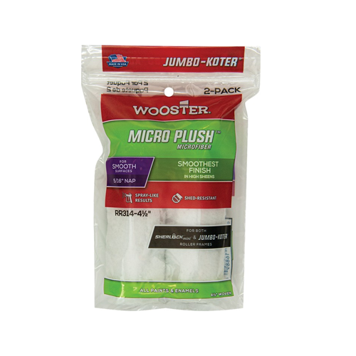 4-1/2" White Jumbo-Koter Micro Plush 5/16" Nap Mini Roller Cover 2Pk